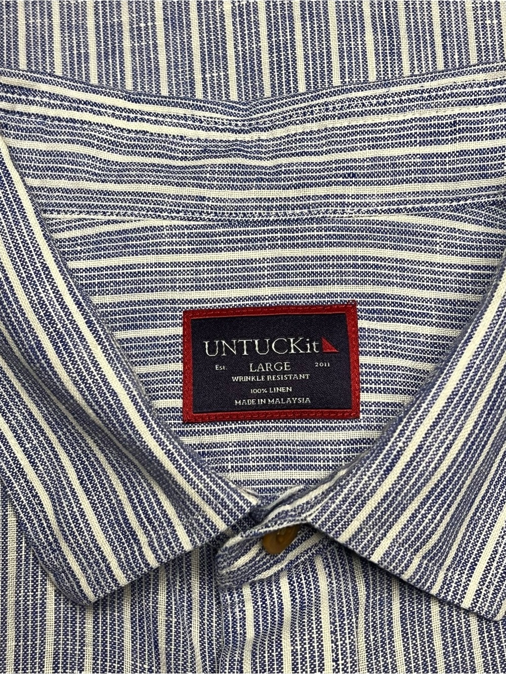 UNTUCKit Linen Shirt Men Large Blue White Striped Wrinkle Resistant Coastal